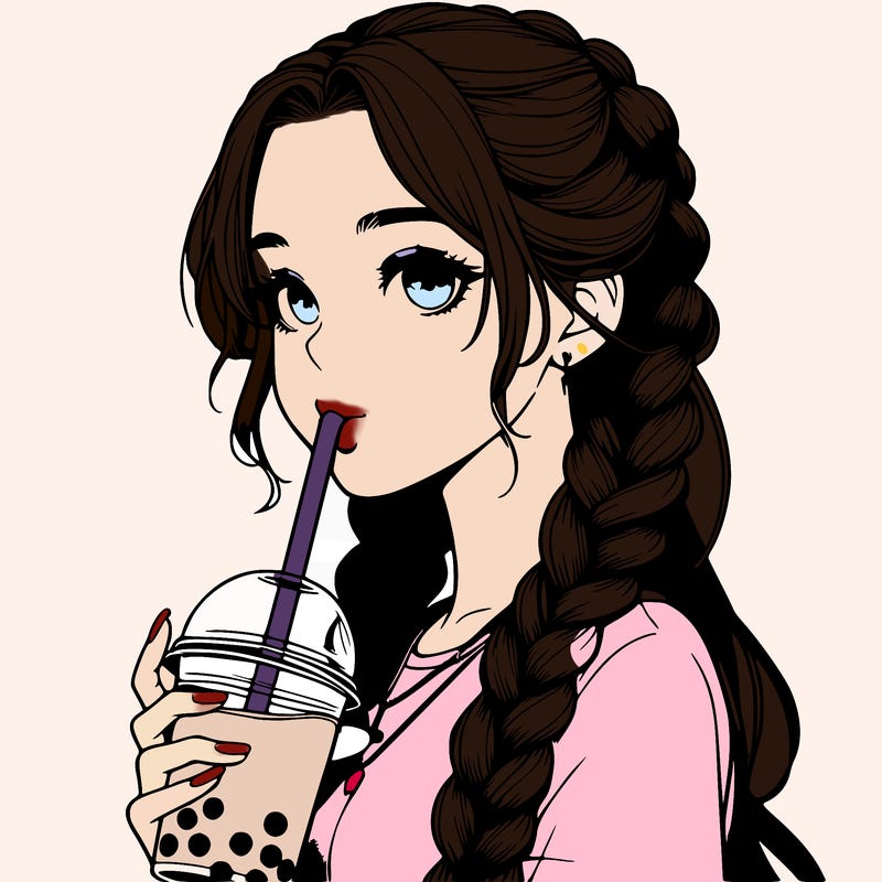 realistic girl with braided hair drinking boba