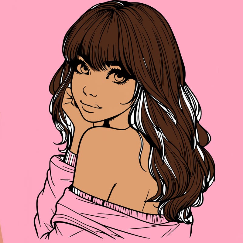 realistic girl with bangs looking over her shoulder
