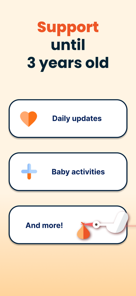 Screenshot of HiDaddy app showing features like daily updates and baby activities with support for parents until the child is 3 years old