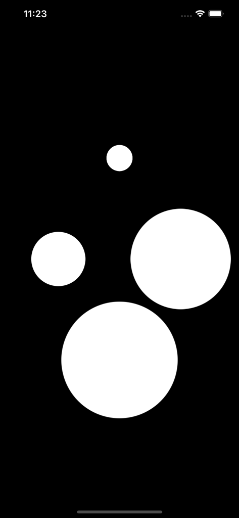 Tilt de Brightness-Best Dimmer - Interface of the Tilt de Brightness app featuring four white circles of different sizes representing screen brightness levels on a black background.