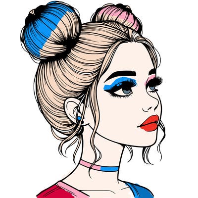 realistic girl with buns on the top of her head
