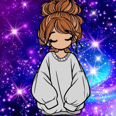 girl with baggy sweatshirt and messy bun