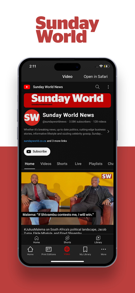 Sunday World e-Edition - Sunday World e-Editionアプリのビデオニュースセクション。政治報道を表示。