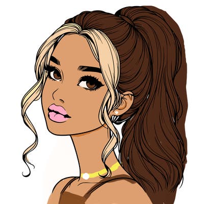 realistic girl with a ponytail on her hair and lips