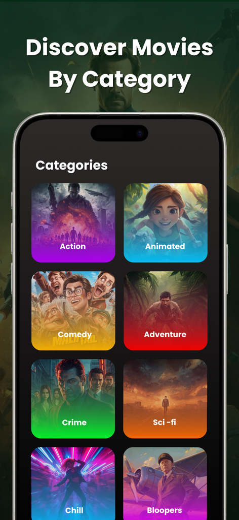 MovieBox - TV Shows and Movie - Interfaz de la aplicación MovieBox para descubrir películas por categorías de género