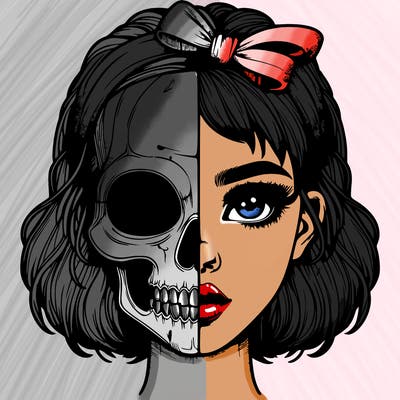 realistic girl with half skull mask