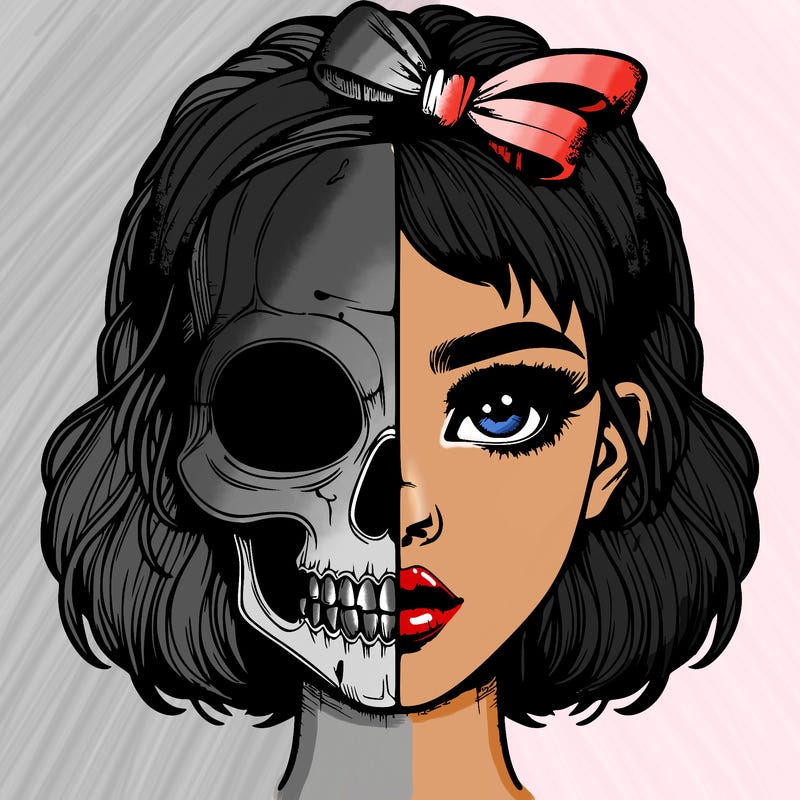 realistic girl with half skull mask