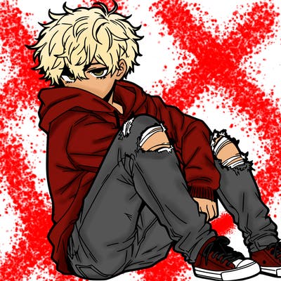 a male hoddie ripped jeans messy hair anime