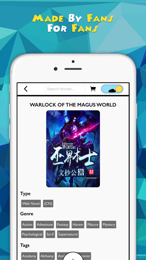 Novel Updates, The Best Reader for Light Novels - Novel Updates app screenshot showing details for the light novel Warlock of the Magus World