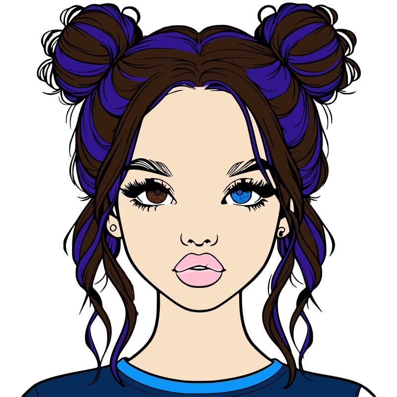 realistic girl with two buns in hair and lips