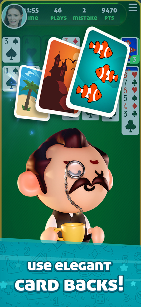 Customizable elegant card backs featuring various designs in Solitaire GameVelvet card game