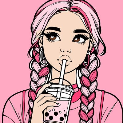 realistic girl with braided hair drinking boba