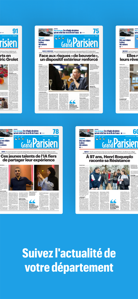 Display of various local department editions of the Le Parisien digital newspaper