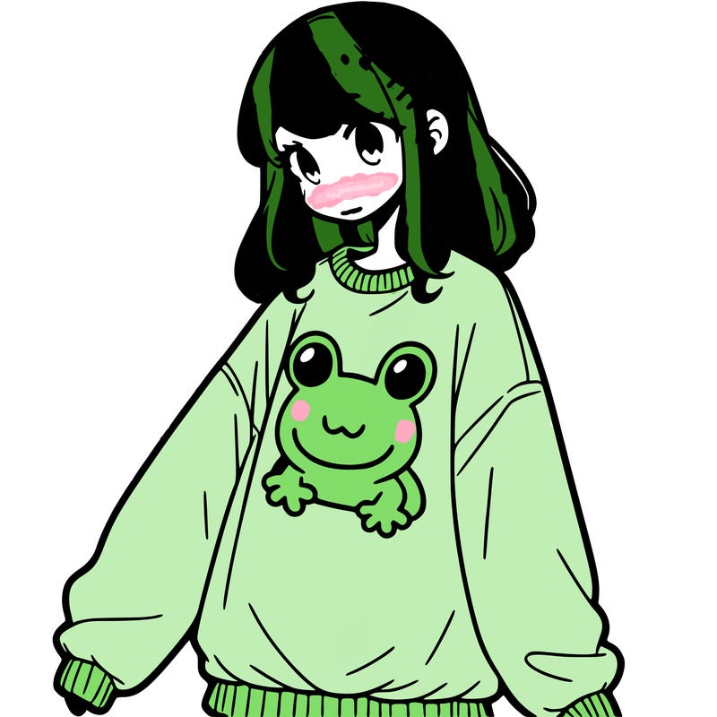 girl wearing frogging sweatshirt