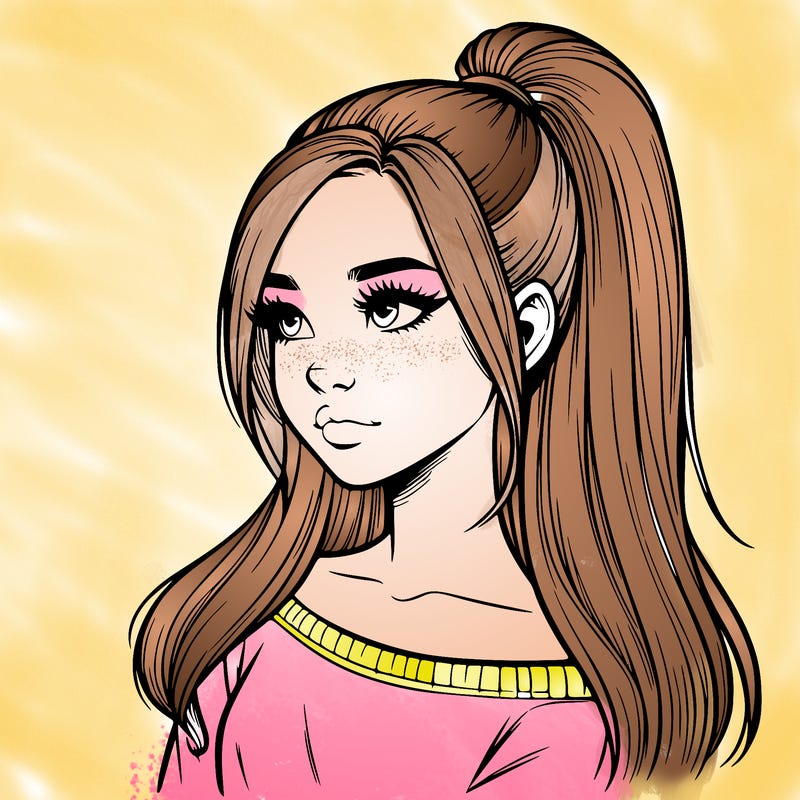realistic girl with a high ponytail