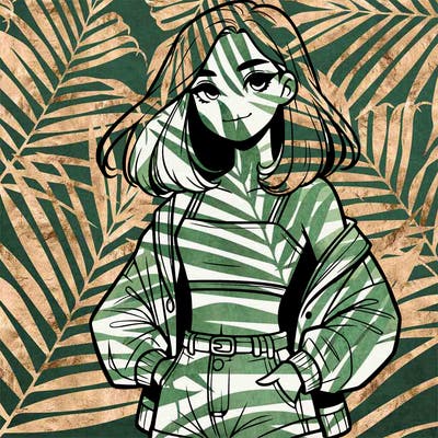 a realistic girl with a crop top and short shorts in an open jacket
