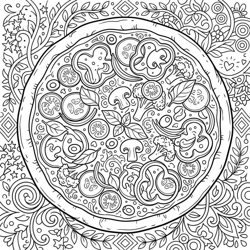 Unleash your artistic flair with this vibrant vegetable pizza coloring page, specially designed to engage teens. Its intricate details and delicious toppings promise hours of creative fun and relaxation.