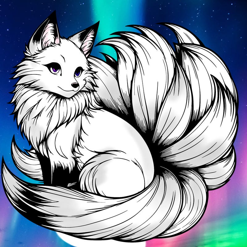 realistic detailed 9 tailed anime fox