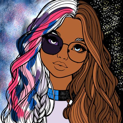 girl with long hair and freckles and glasses realistic