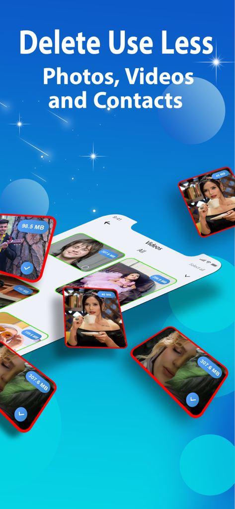 Boost Cleaner -Clean Up Smart° - Boost Cleaner app interface for deleting large photos videos and duplicate contacts