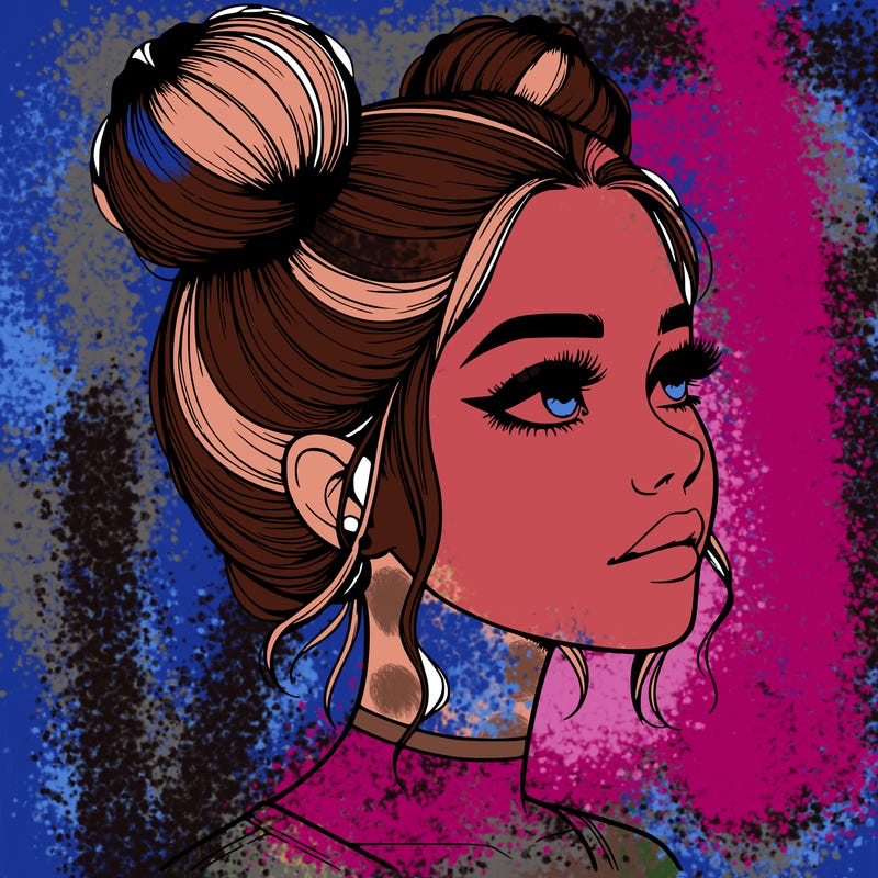 realistic girl with buns on the top of her head