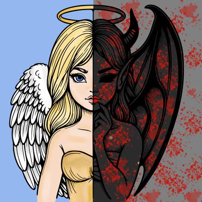 realistic angel half demon