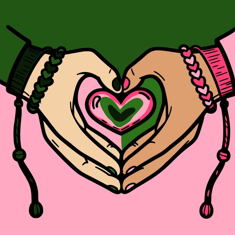 heart hands with friendship bracelets