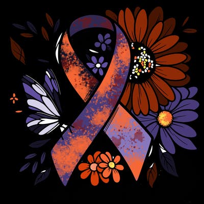 cancer awareness symbol with flowers and butterflies