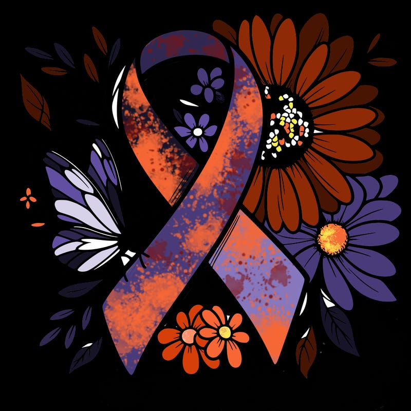 cancer awareness symbol with flowers and butterflies