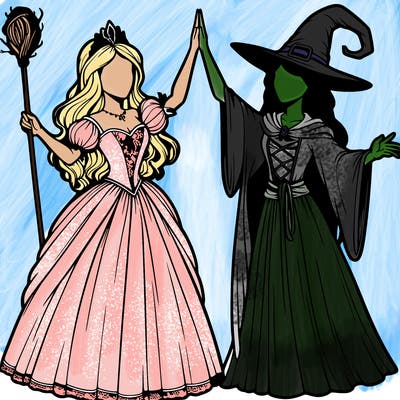 detailed realistic split of a princess and a witch