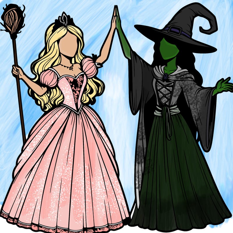 detailed realistic split of a princess and a witch