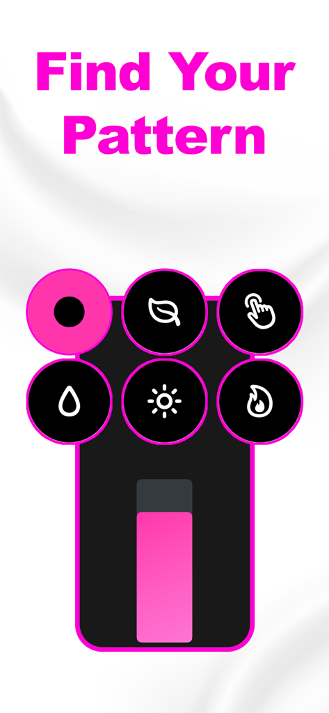 Oberfläche der Stärkster Vibrator App, die verschiedene Vibrationsmuster und Intensitätsregler zeigt