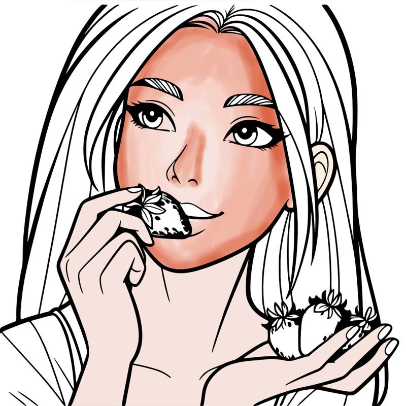 a woman eating a strawberry