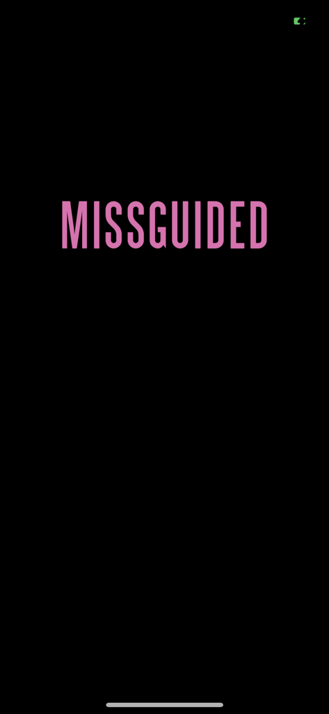 Missguided Smart app splash screen with pink brand logo on a black background