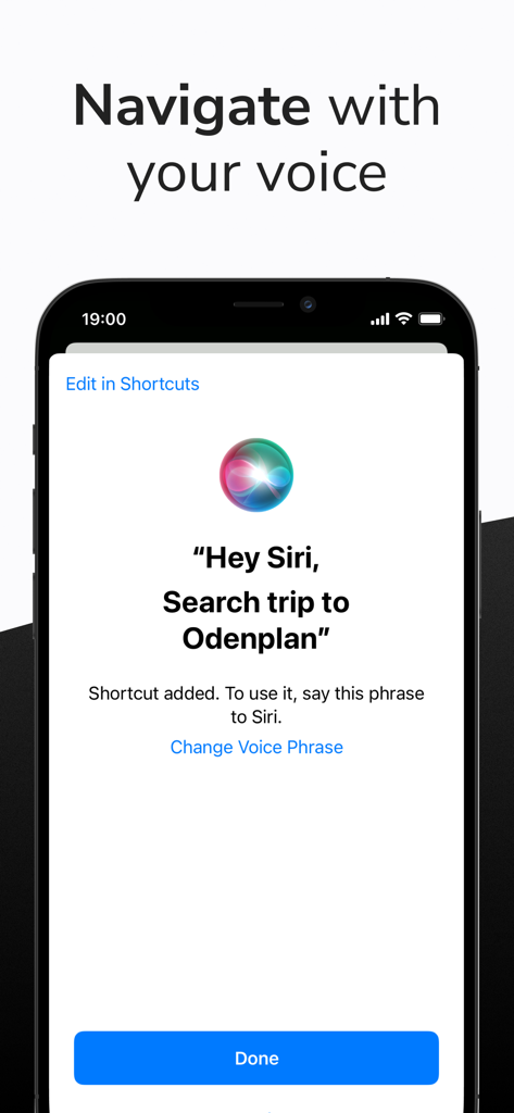 Sthlm Travel app Siri Shortcuts screen for voice navigation