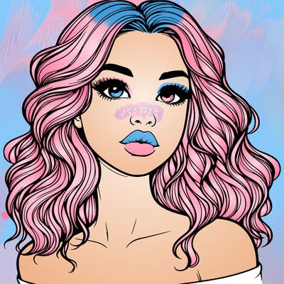 realistic girl with wavy hair and lips