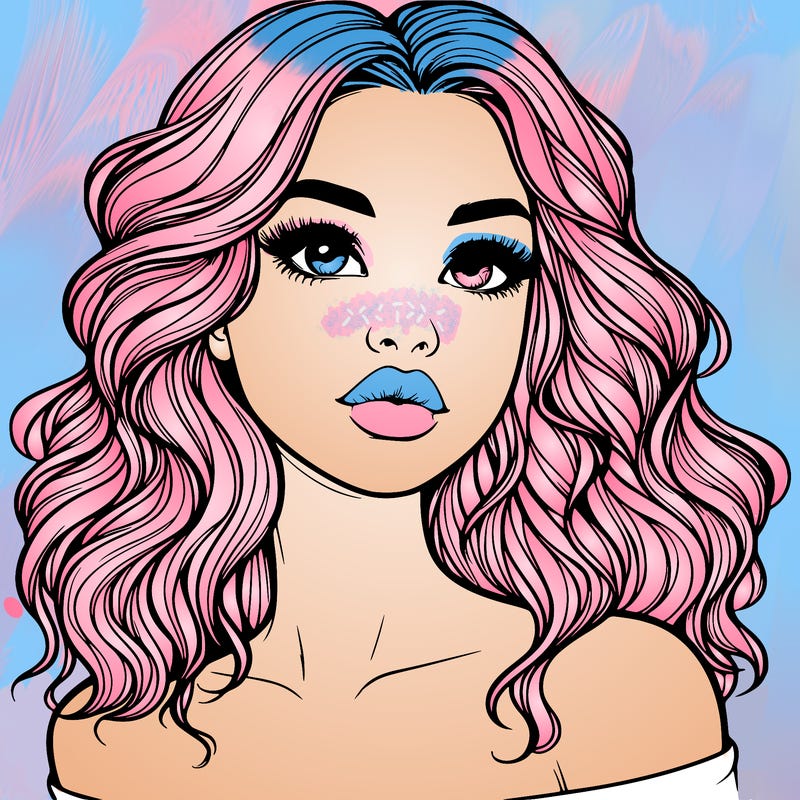 realistic girl with wavy hair and lips