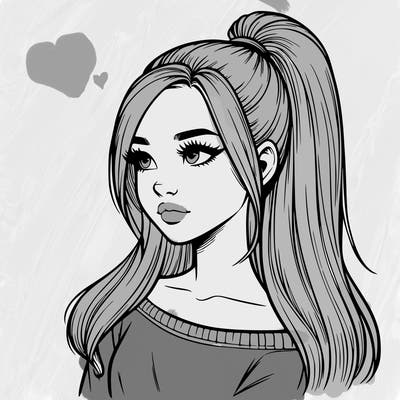 realistic girl with a high ponytail