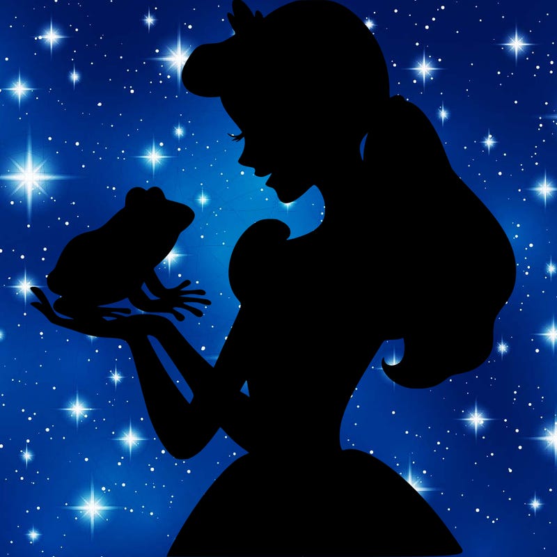 a shadow of a princess holding a frog realistic