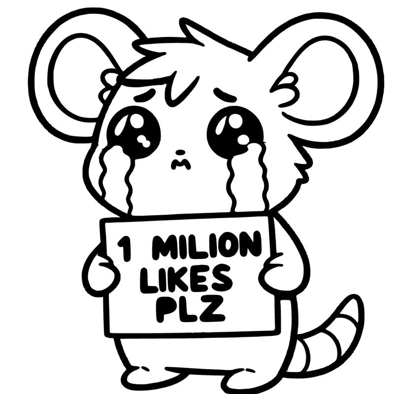 crying pikachu holding a sign saying 1 million likes plz