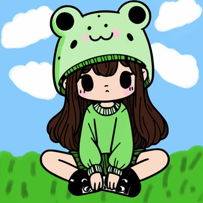 a girl wearing a frog hat and some frog socks