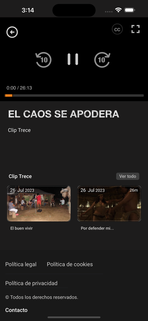 TrecePlus - Interfaz de la app móvil TrecePlus mostrando un reproductor de video y clips de contenido local colombiano