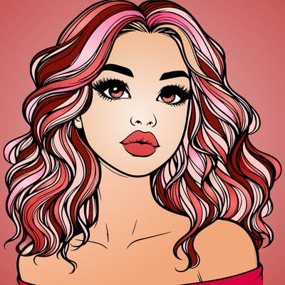 realistic girl with wavy hair and lips