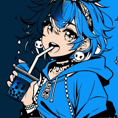 hot baddie anime girl drinking boba and biting the straw