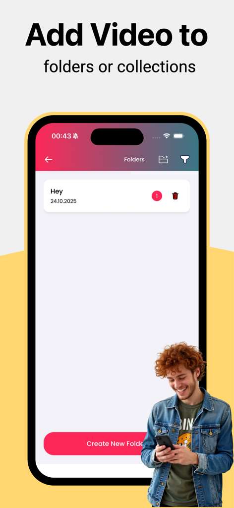 A smartphone screen showing the feature to add and organize saved videos into custom folders and collections.