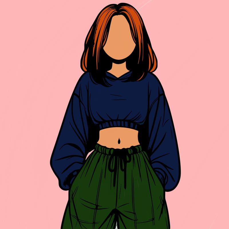 realistic girl faceless with baggy pants and a crop top