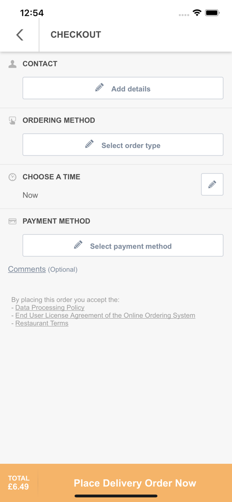 Griller (Seven Kings) - Griller Seven Kings app checkout screen with payment and delivery options