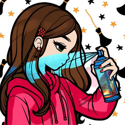 a realistic girl spray painting