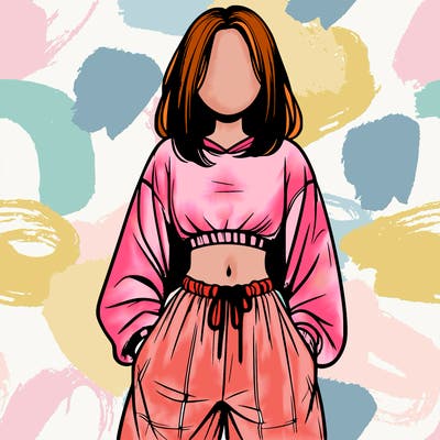 realistic girl faceless with baggy pants and a crop top