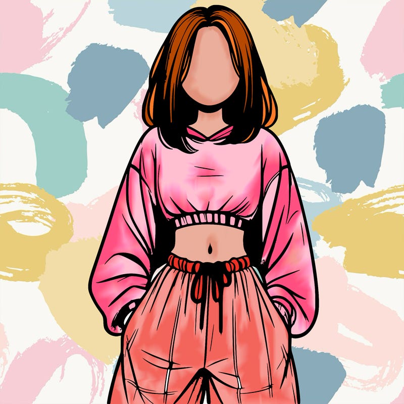 realistic girl faceless with baggy pants and a crop top